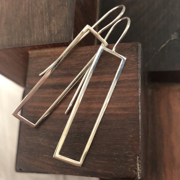 Sterling silver 925 earrings 2” long open rectangle highly polished - Picture 1 of 5